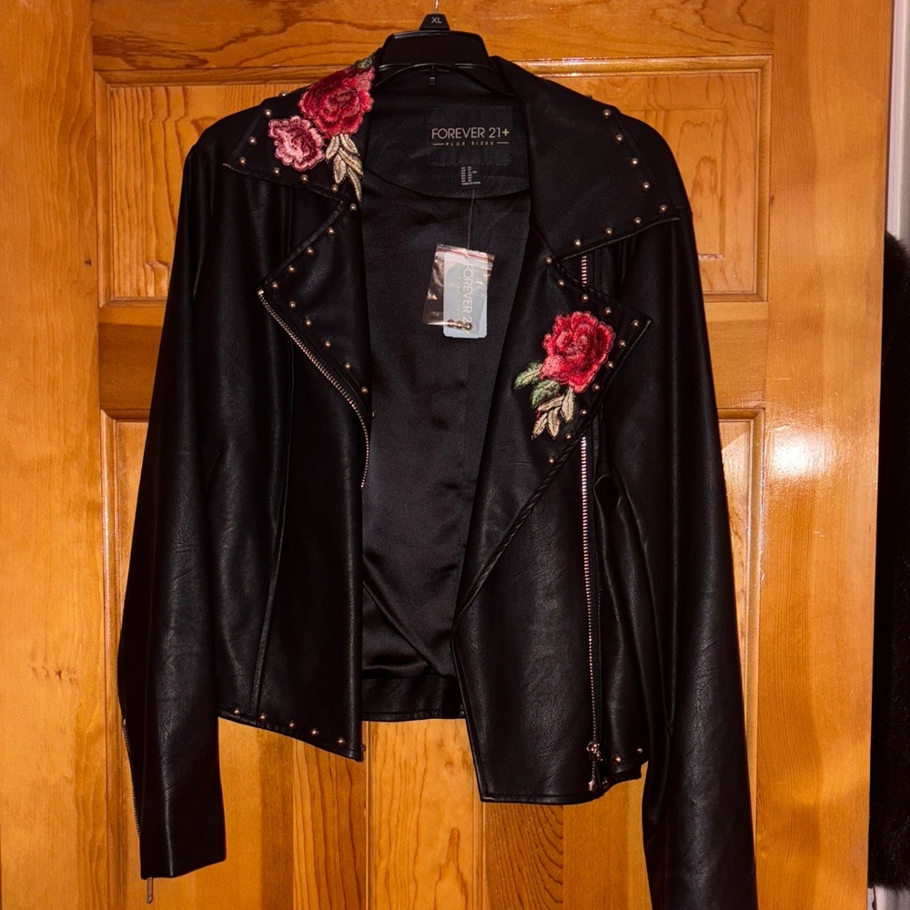Forever 21 Black Jacket with Red Floral Accents